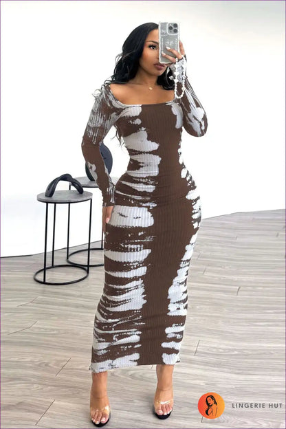 Midi Dress with Abstract Print - Modern Artistry for All Season, Bodycon, Casual, Dress, Evening Wear