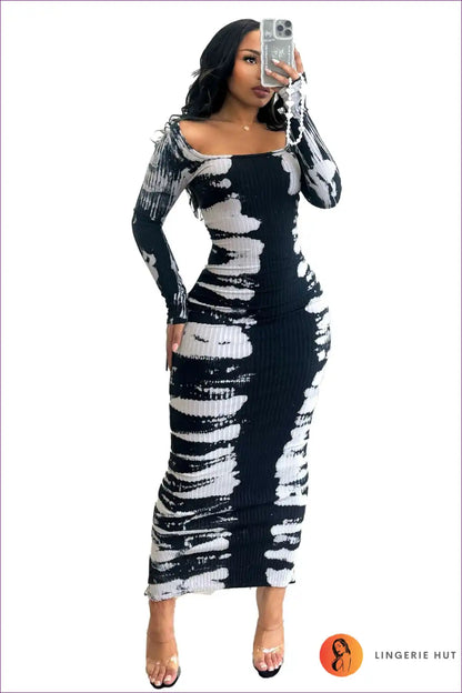 Midi Dress with Abstract Print - Modern Artistry for All Season, Bodycon, Casual, Dress, Evening Wear