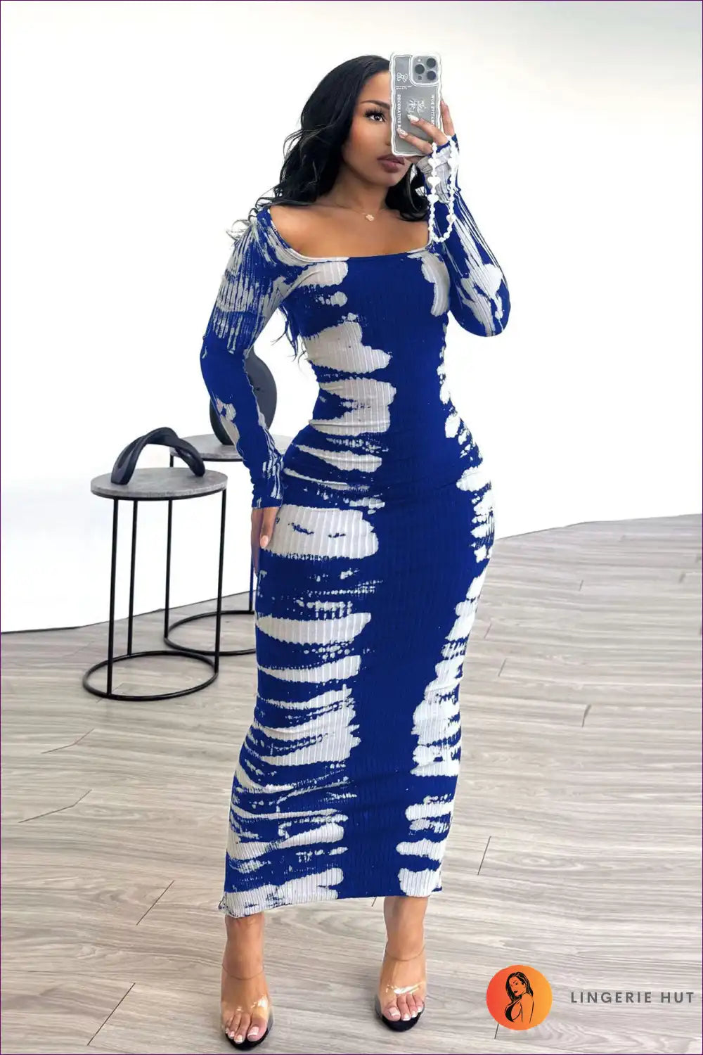Midi Dress with Abstract Print - Modern Artistry for All Season, Bodycon, Casual, Dress, Evening Wear