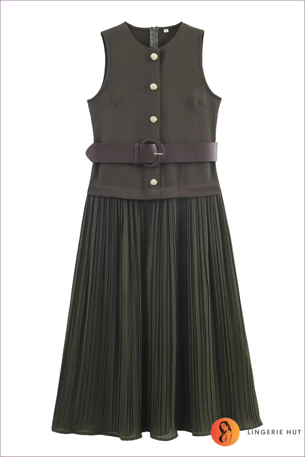 Midi A-line Dress with Belted Waist - Understated Glamour - Xs / Green - Dresses - Belted • Button Front • Casual