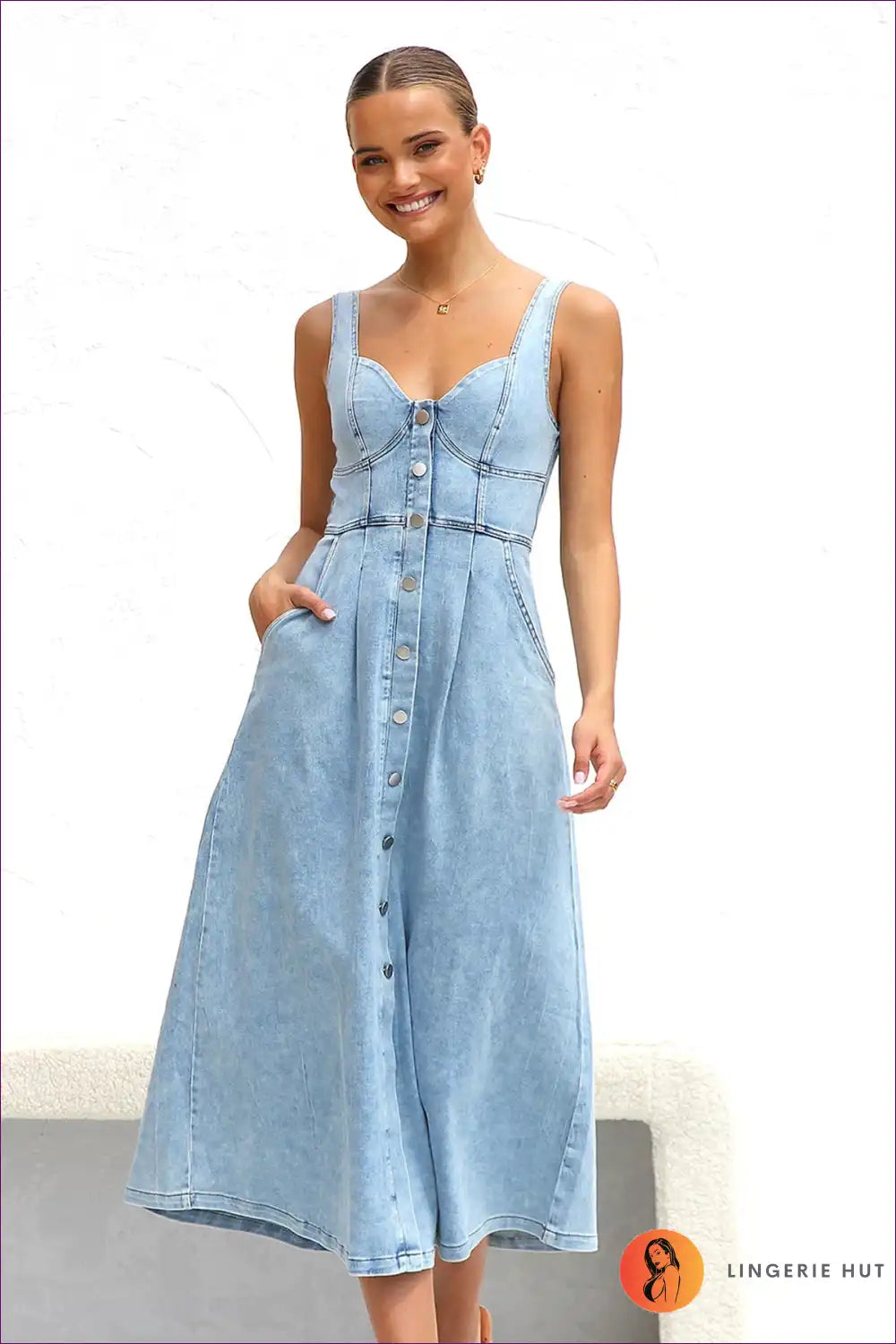 Midi Dress with Button Front - Summer Daytime Ease for A-line, Casual, Cotton, Dress, Everyday