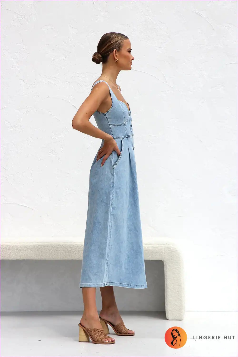 Midi Dress with Button Front - Summer Daytime Ease for A-line, Casual, Cotton, Dress, Everyday