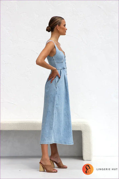 Midi Dress with Button Front - Summer Daytime Ease for A-line, Casual, Cotton, Dress, Everyday