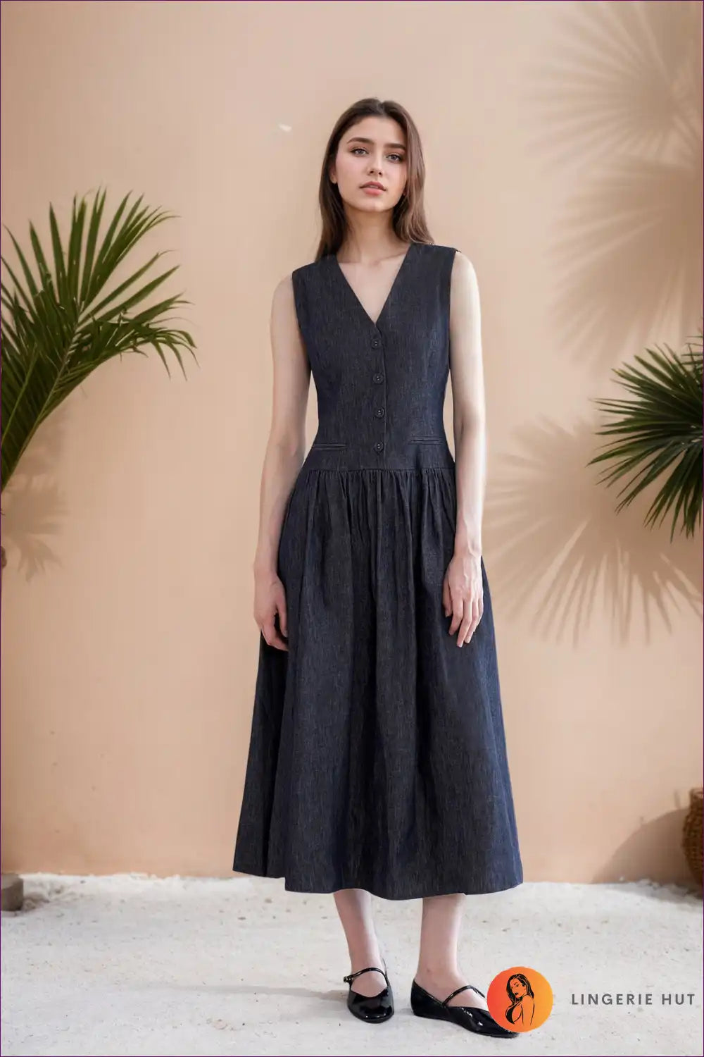 Midi Dress with Button Front - Timeless Chic for A-line, All Season, Casual, Dress, Everyday