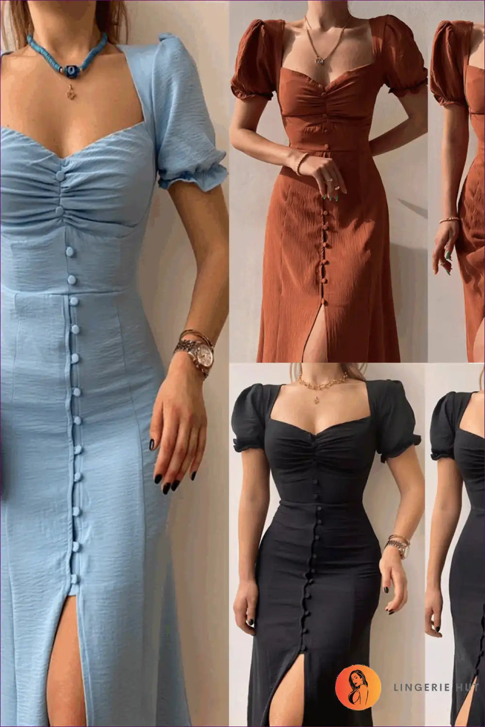Midi Dress with Button Front - Vintage Romance for A-line, All Season, Autumn, Dress, Everyday