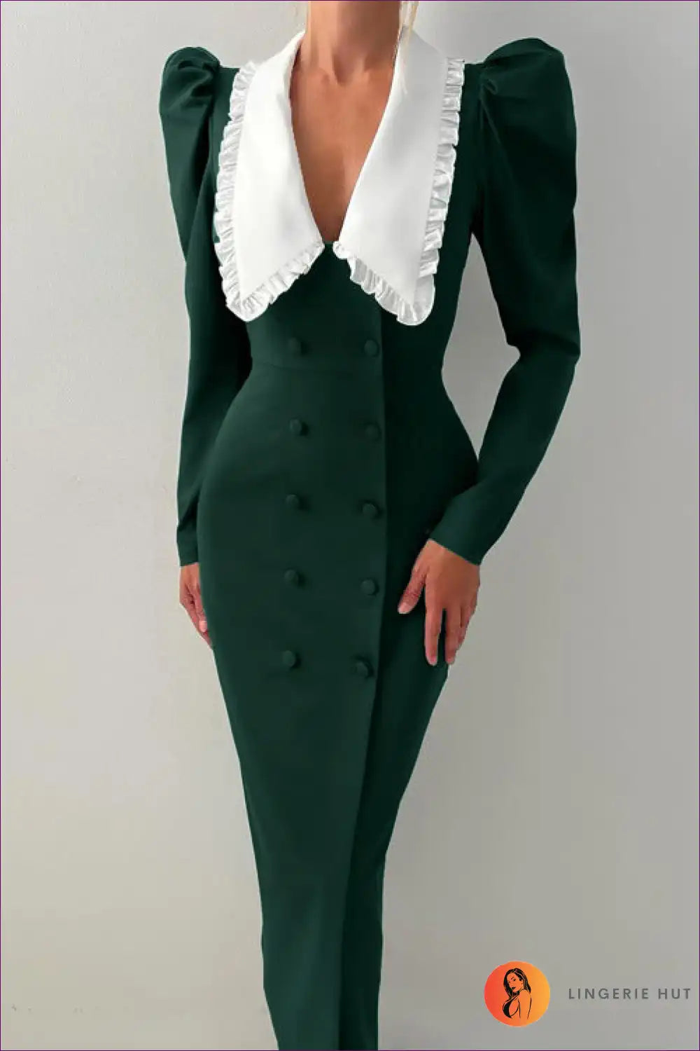 Midi Dress with Contrast Collar Detail - Academic Grace for A-line, All Season, Casual, Dress, Everyday