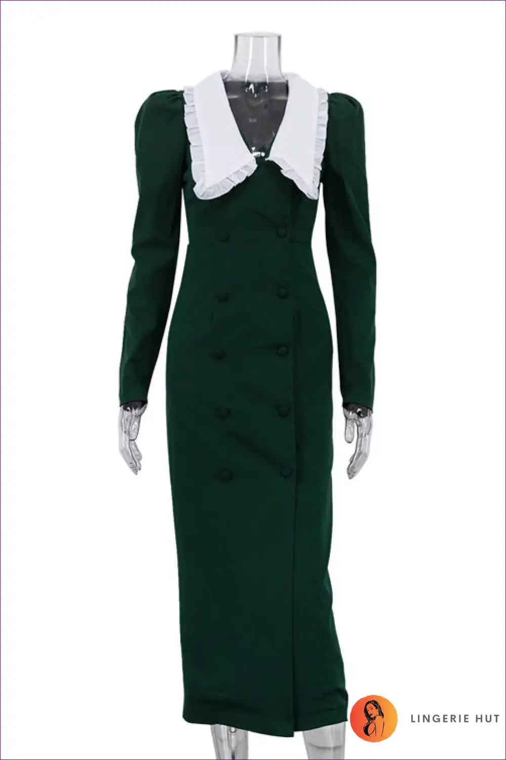 Midi Dress with Contrast Collar Detail - Academic Grace for A-line, All Season, Casual, Dress, Everyday