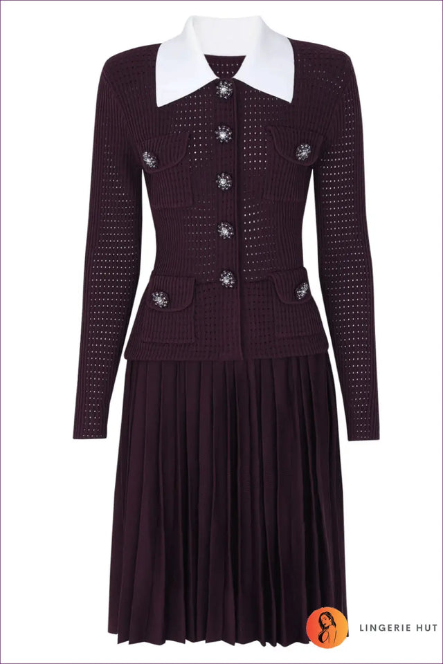 Collared Midi Dress with Crystal Buttons - Understated Glamour
