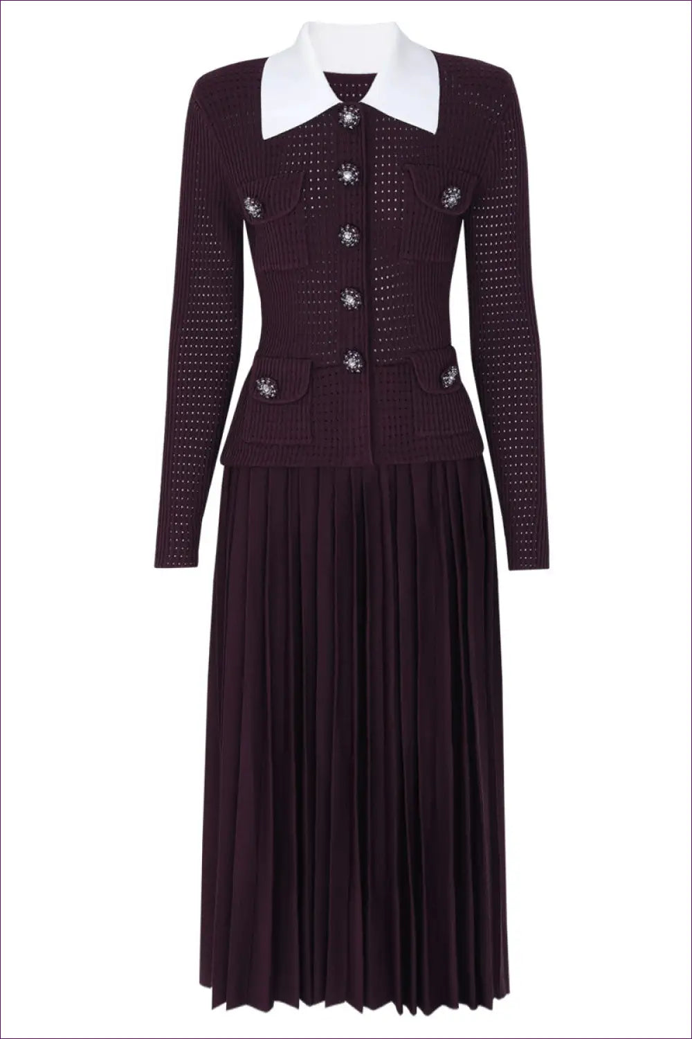 Collared Midi Dress with Crystal Buttons - Understated Glamour - Dresses - All Season • Autumn • Casual • Everyday