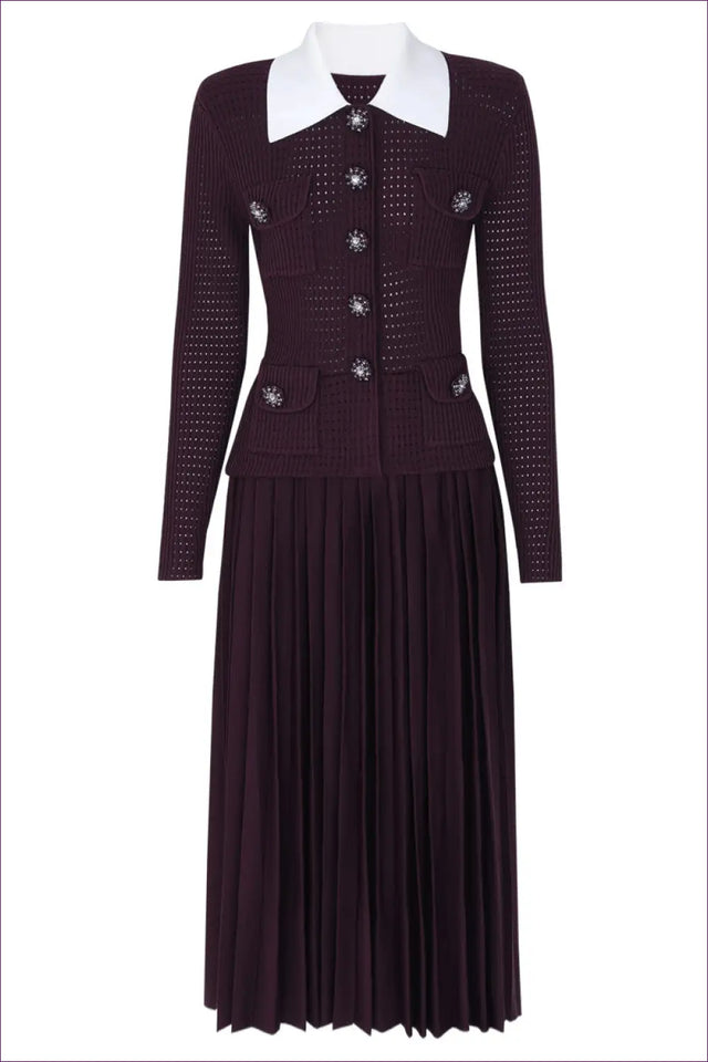Collared Midi Dress with Crystal Buttons - Understated Glamour