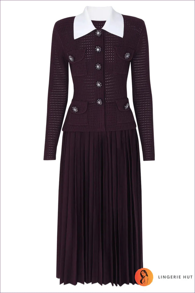Collared Midi Dress with Crystal Buttons - Understated Glamour