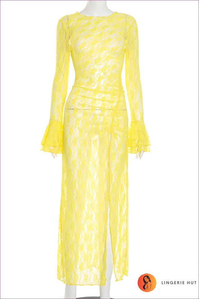 Lace Midi Dress with Dramatic Sleeves - Understated Glamour