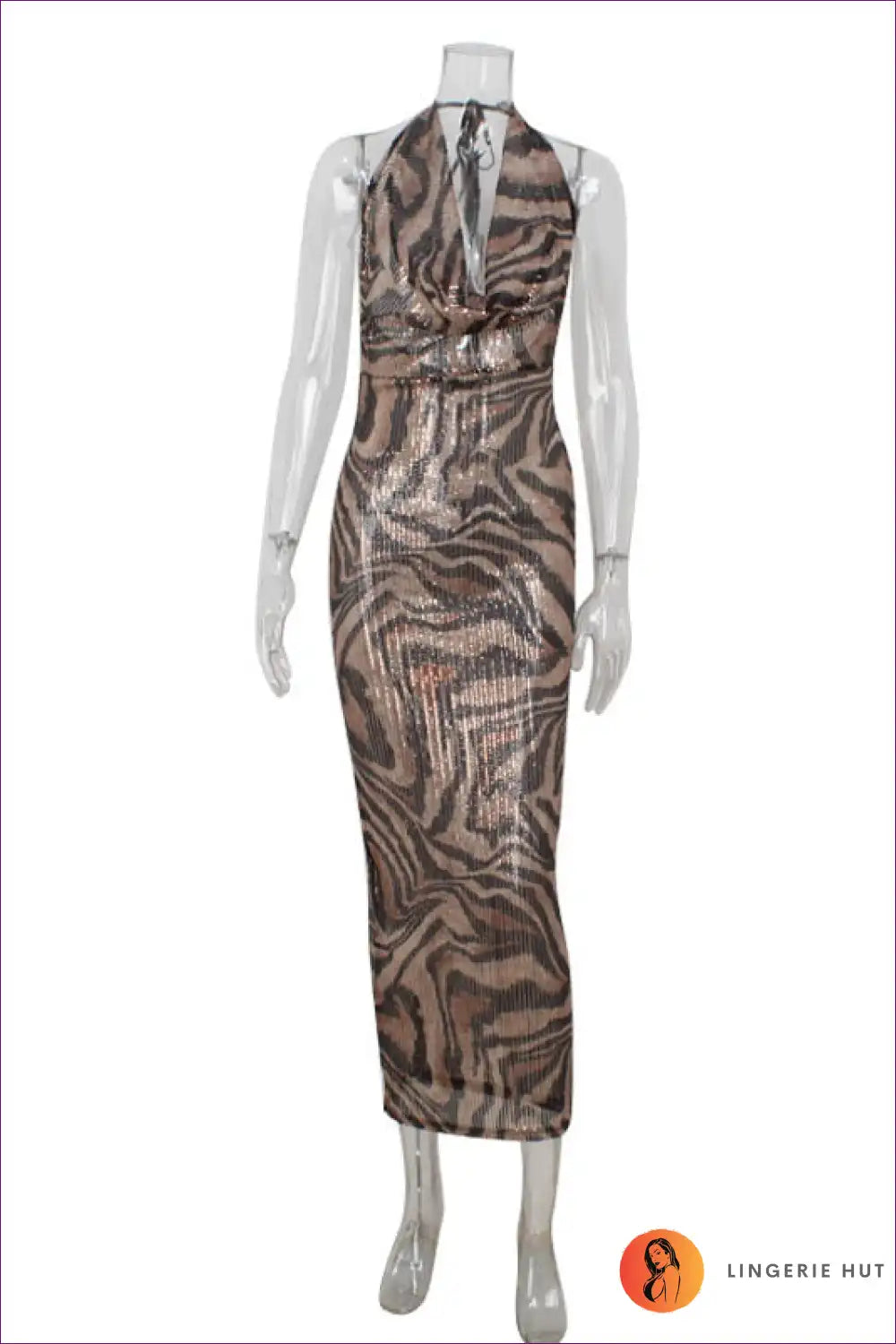 Midi Dress with Draped Neckline - After Hours Elegance for Animal, Autumn, Backless, Bodycon,