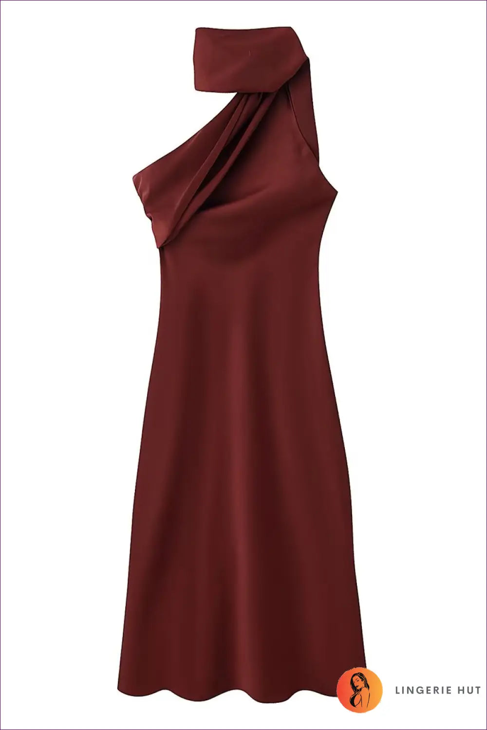 Midi Dress with Draped Scarf Detail - Artistic Elegance - Xs / Burgundy - Dresses - Asymmetric • Autumn • Evening Wear
