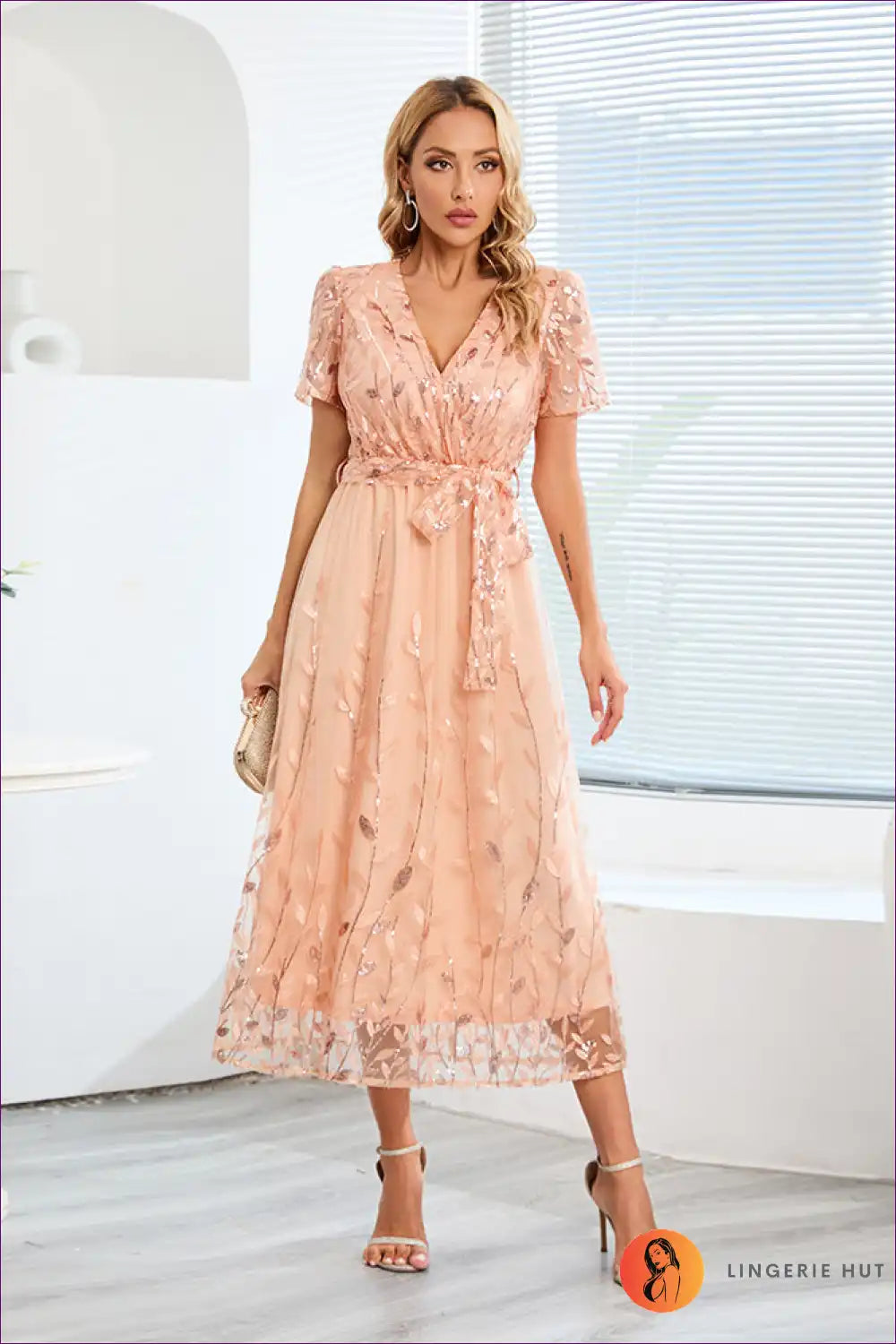 Midi Dress with Embroidered Mesh - Garden Party Grace for A-line, Boho, Casual, Dress, Floral