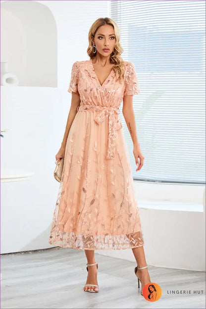 Midi Dress with Embroidered Mesh - Garden Party Grace for A-line, Boho, Casual, Dress, Floral