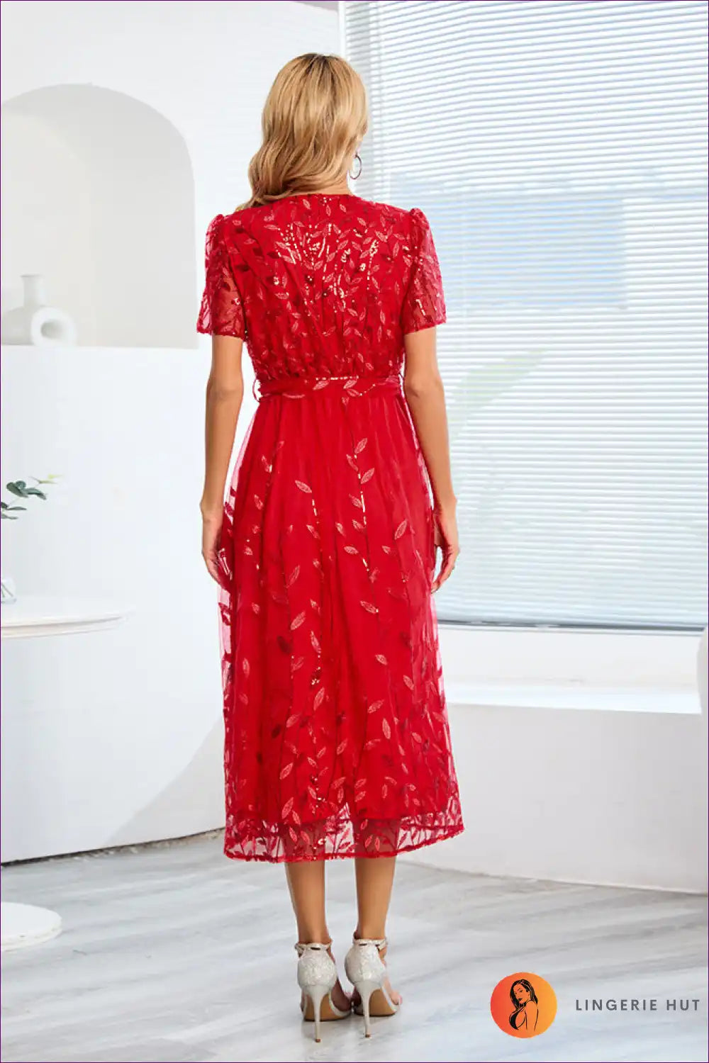 Midi Dress with Embroidered Mesh - Garden Party Grace for A-line, Boho, Casual, Dress, Floral