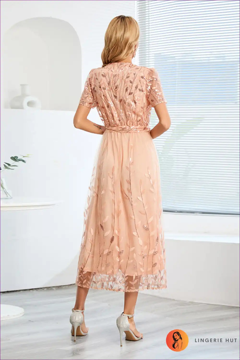 Midi Dress with Embroidered Mesh - Garden Party Grace for A-line, Boho, Casual, Dress, Floral