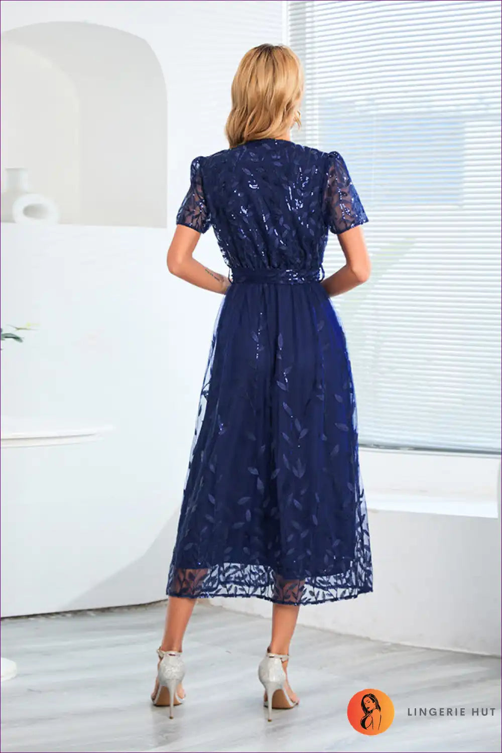 Midi Dress with Embroidered Mesh - Garden Party Grace for A-line, Boho, Casual, Dress, Floral