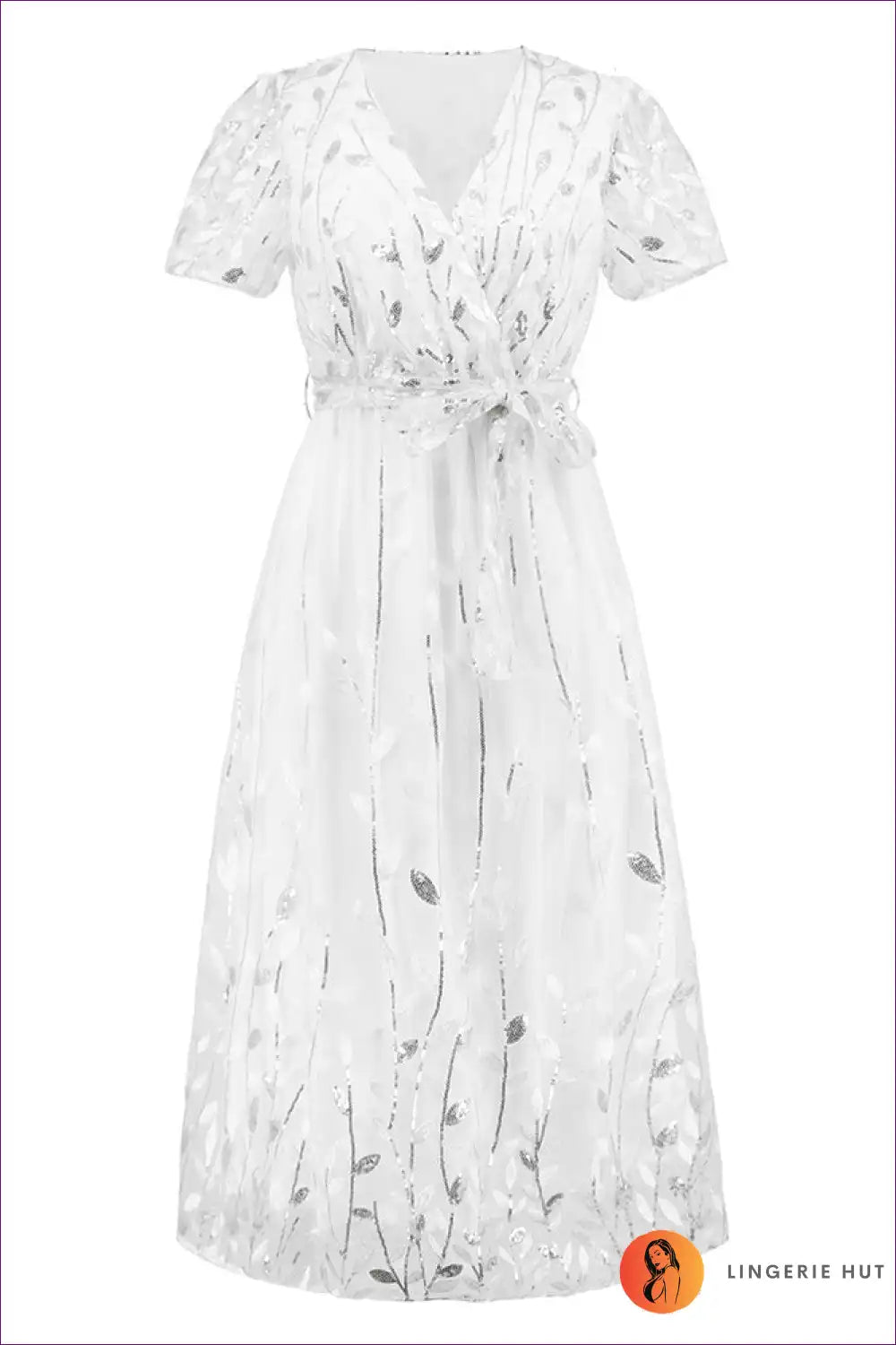 Midi Dress with Embroidered Mesh - Garden Party Grace for A-line, Boho, Casual, Dress, Floral