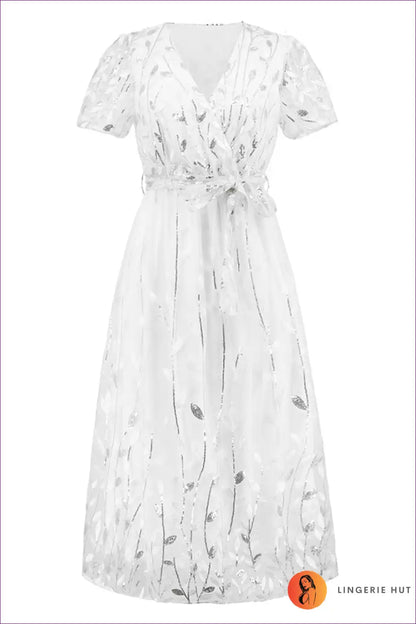 Midi Dress with Embroidered Mesh - Garden Party Grace for A-line, Boho, Casual, Dress, Floral