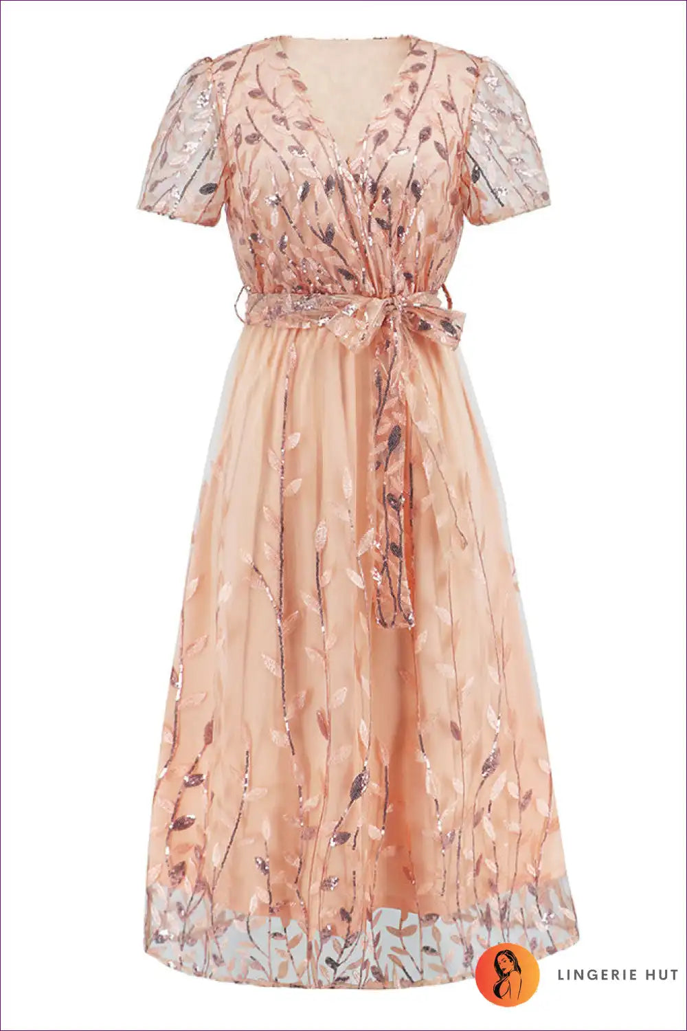 Midi Dress with Embroidered Mesh - Garden Party Grace for A-line, Boho, Casual, Dress, Floral