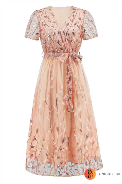 Midi Dress with Embroidered Mesh - Garden Party Grace for A-line, Boho, Casual, Dress, Floral