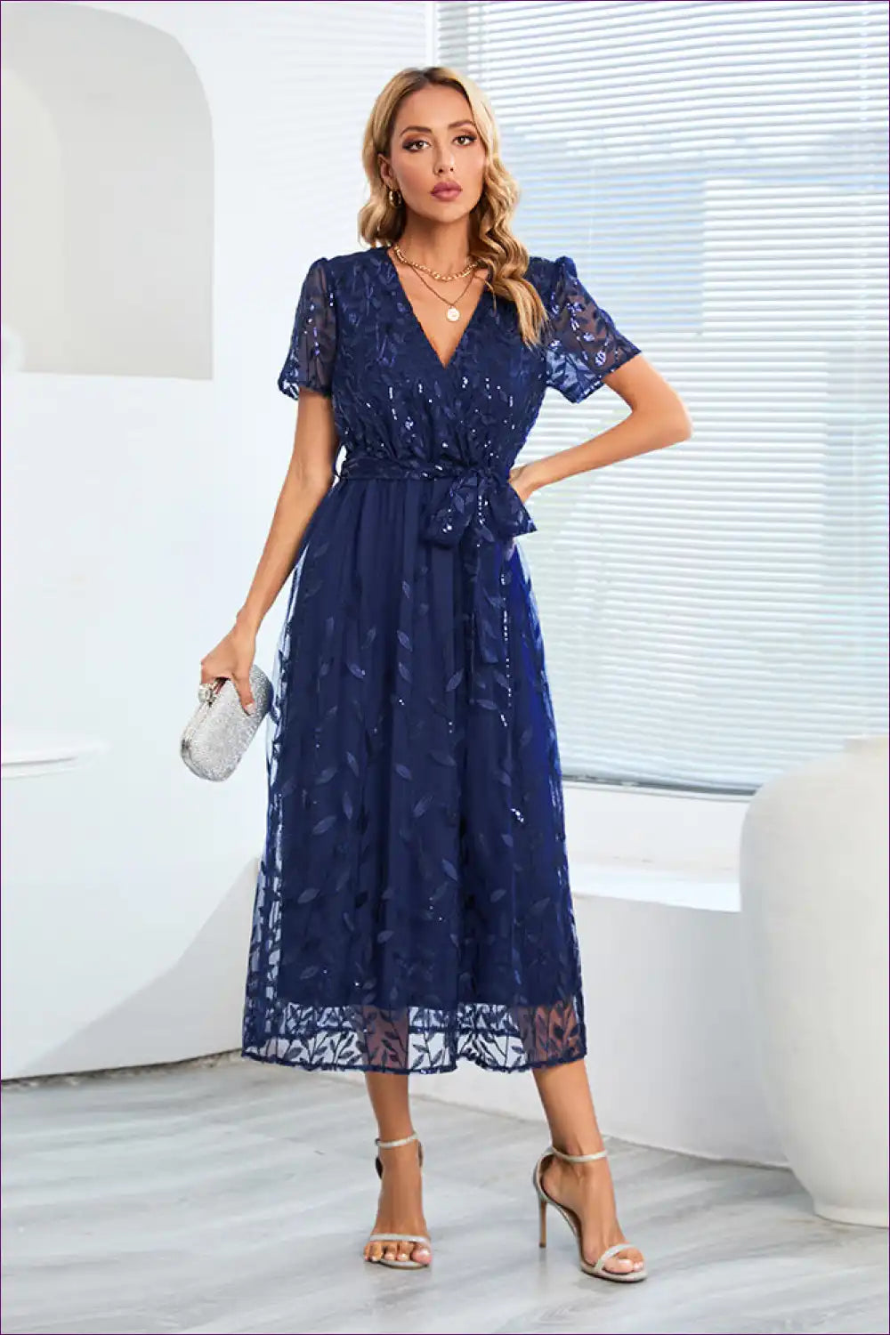 Midi Dress with Embroidered Mesh - Garden Party Grace for A-line, Boho, Casual, Dress, Floral