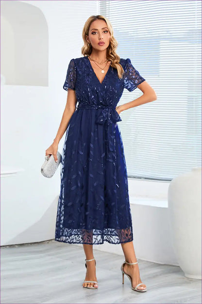 Midi Dress with Embroidered Mesh - Garden Party Grace for A-line, Boho, Casual, Dress, Floral