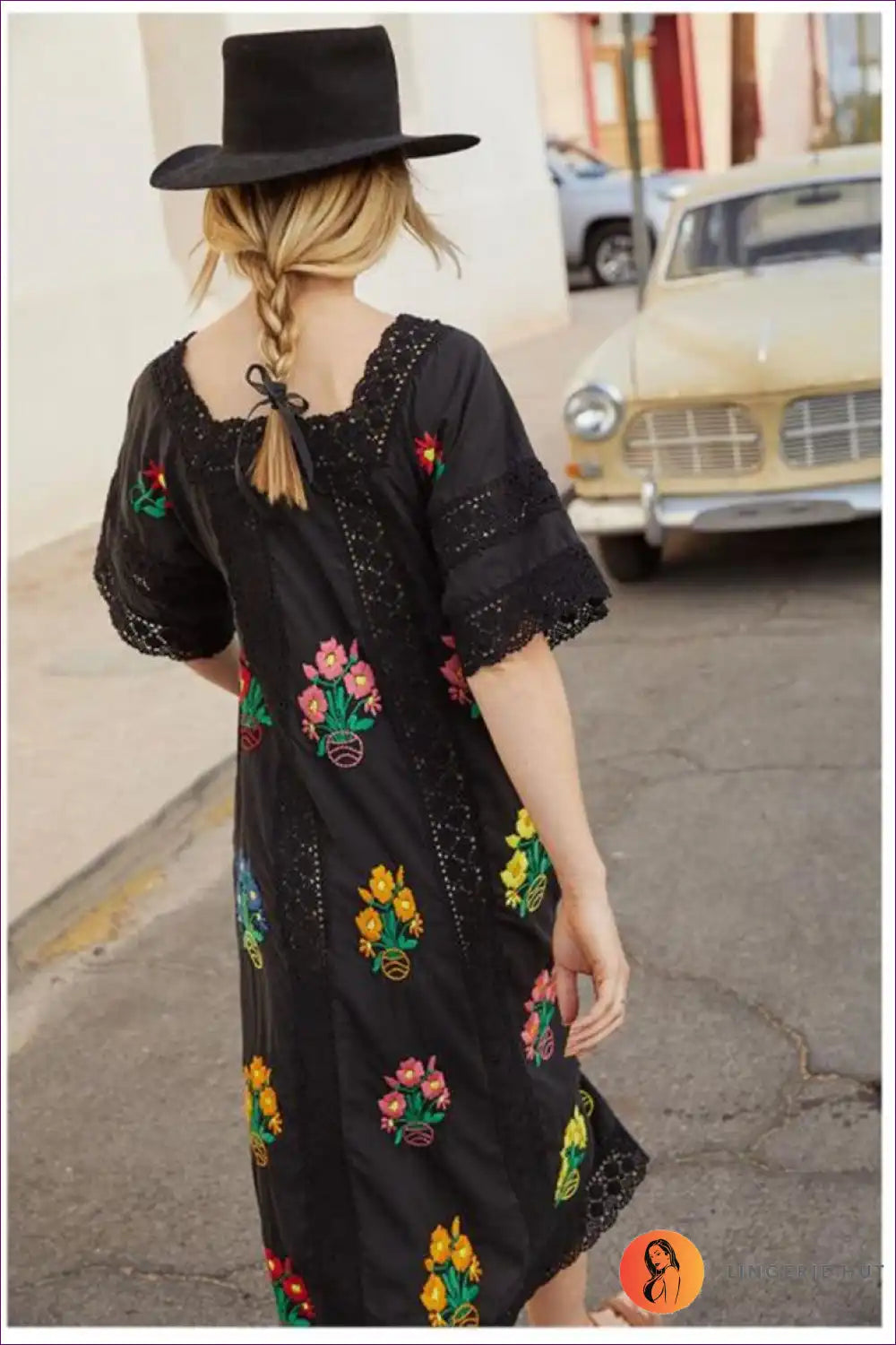 Midi Dress with Floral Embroidery - Artisan Elegance for A-line, All Season, Autumn, Boho, Casual