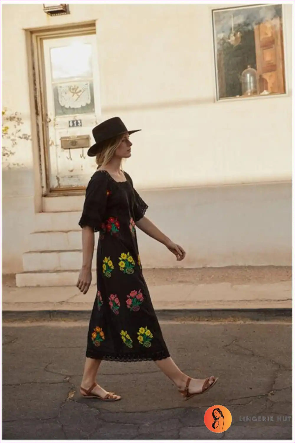 Midi Dress with Floral Embroidery - Artisan Elegance for A-line, All Season, Autumn, Boho, Casual