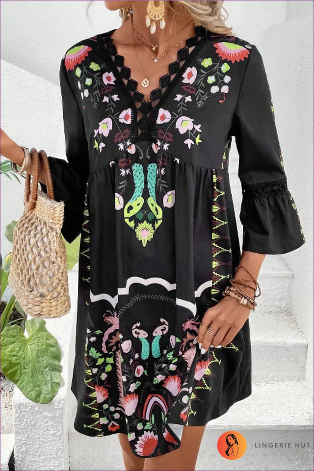 Embroidered Floral Detail Dress - Effortless Elegance