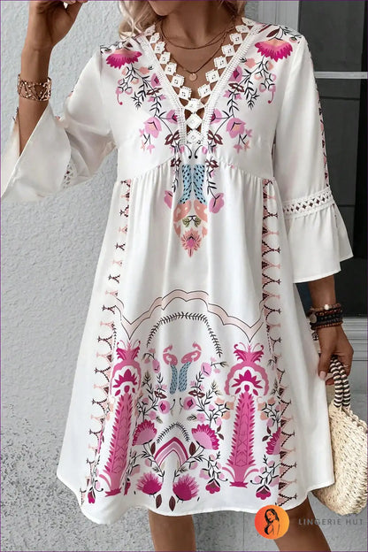 Midi Dress with Floral Embroidery - Bohemian Romance for A-line, All Season, Boho, Casual,