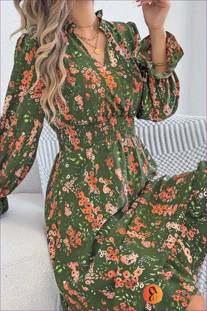 Midi Dress with Floral Motifs - Bohemian Wanderlust for A-line, All Season, Boho, Casual,