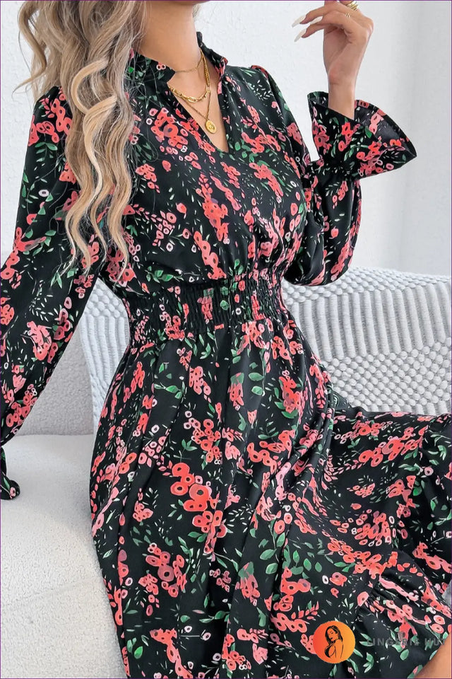 Floral Midi Dress A-Line - Bohemian Garden Party Ready