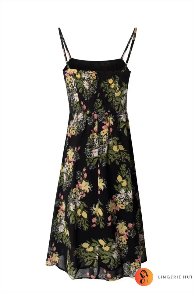 Floral Midi Dress with Sweetheart Bodice - Evening Garden Elegance