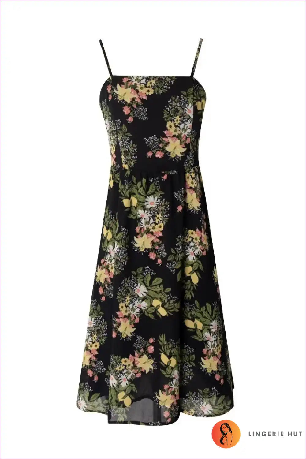 Midi Dress with Floral Print - Evening Garden Elegance for A-line, Dress, Evening Wear, Floral, Formal Wear