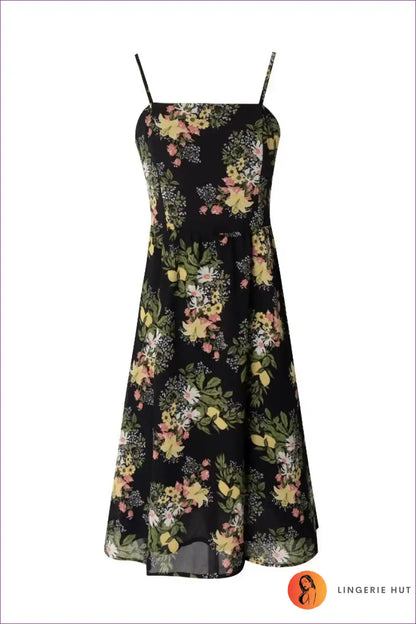 Midi Dress with Floral Print - Evening Garden Elegance for A-line, Dress, Evening Wear, Floral, Formal Wear