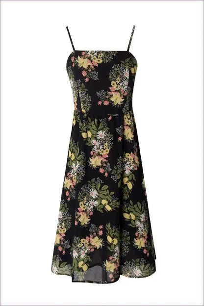 Midi Dress with Floral Print - Evening Garden Elegance for A-line, Dress, Evening Wear, Floral, Formal Wear