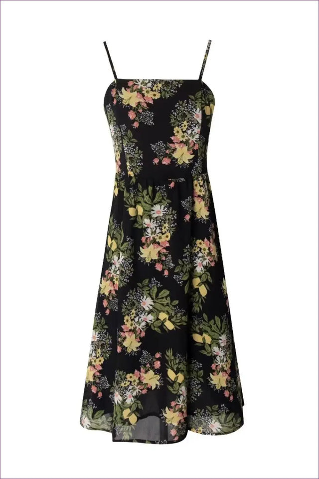 Floral Midi Dress with Sweetheart Bodice - Evening Garden Elegance