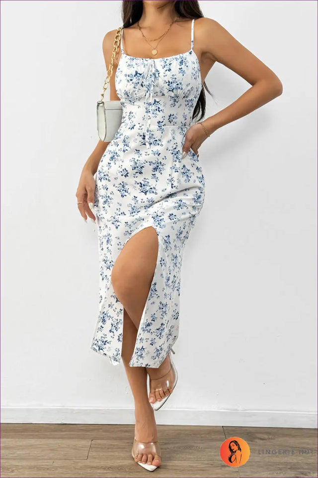 Floral Midi Dress with Lace-Up Bust - Garden Party Ready
