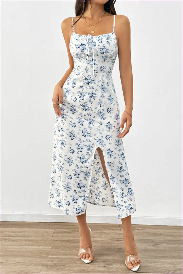 Floral Midi Dress with Lace-Up Bust - Garden Party Ready