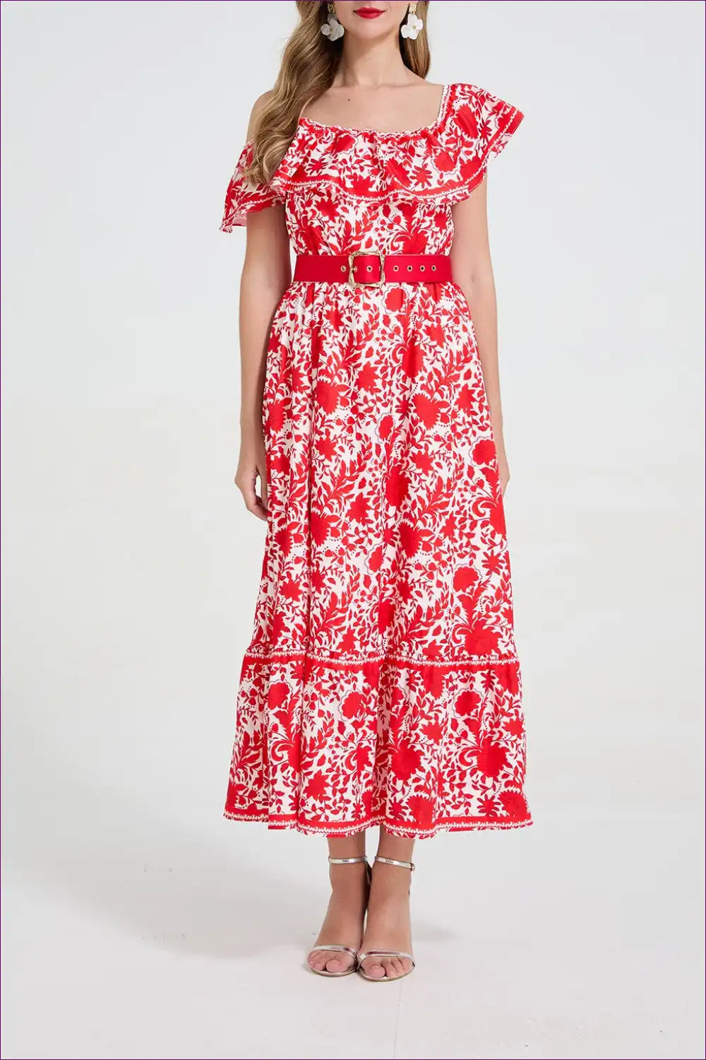 Midi Dress with Floral Print - Garden Party Ready for A-line, Boho, Casual, Chiffon,