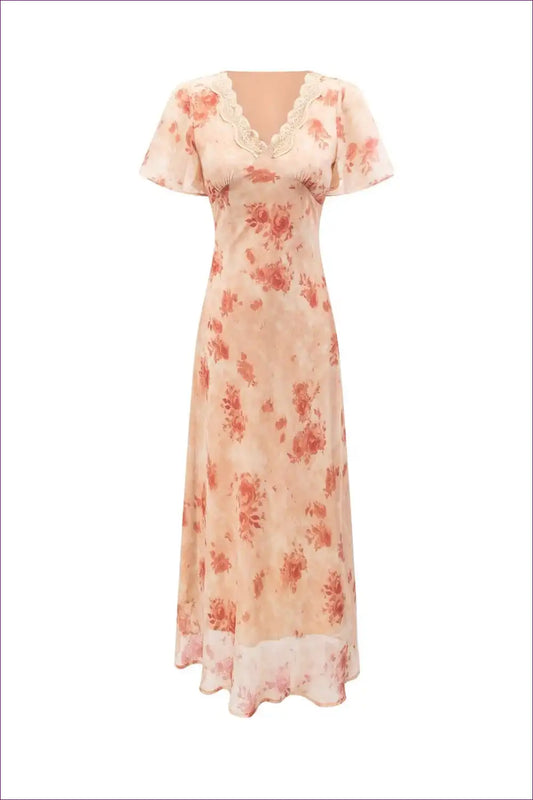 Midi Dress with Floral Print - Romantic Afternoon Tea for A-line, Dress, Everyday, Floral, Formal Wear