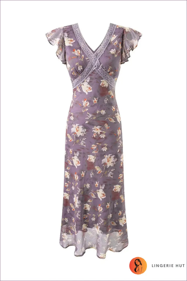 Midi Dress with Flutter Sleeves - Garden Party Elegance