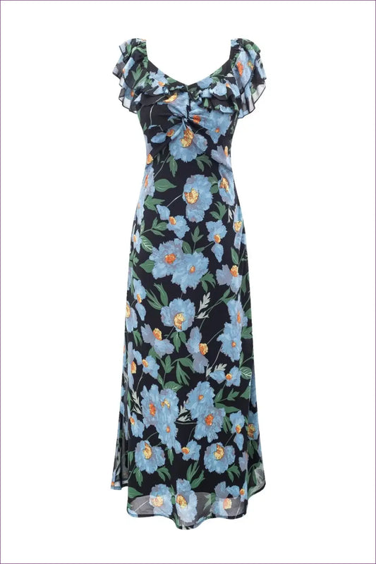 Midi Dress with Flutter Sleeves - Summer Soirée Ready - Dresses - Lingerie Hut - A-line • Casual • Floral • Formal Wear