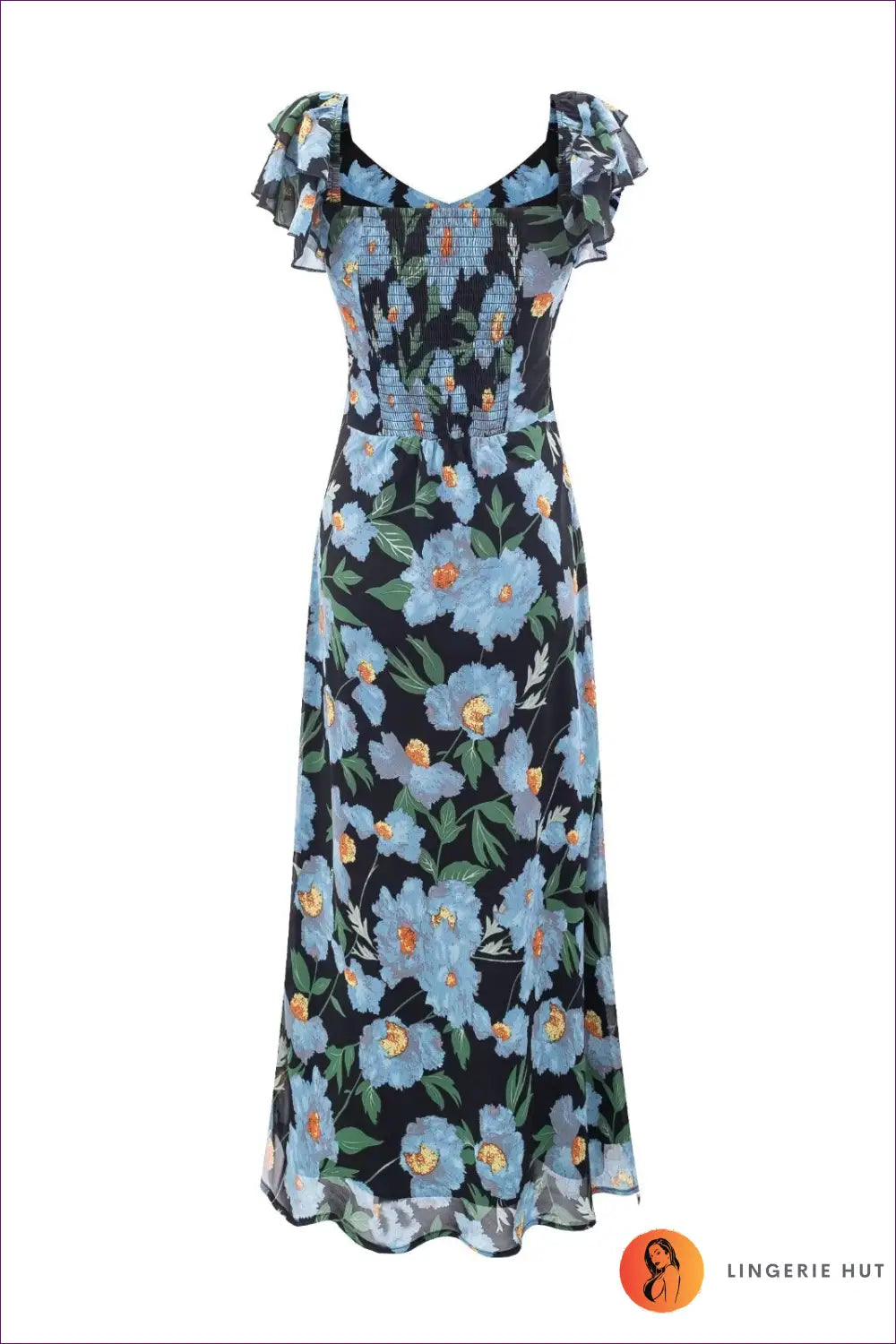 Midi Dress with Flutter Sleeves - Summer Soirée Ready - Dresses - Lingerie Hut - A-line • Casual • Floral • Formal Wear