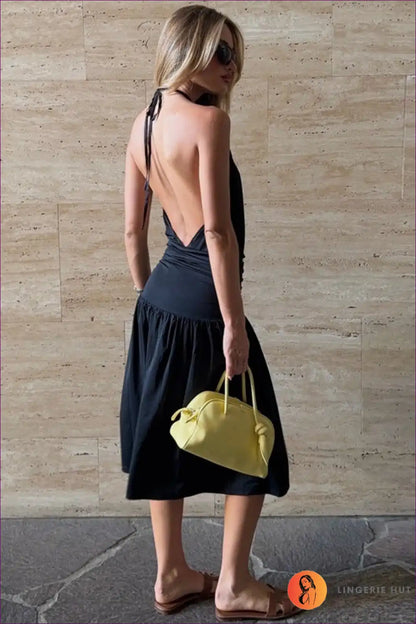 Midi Dress with Halter Neckline - Sultry Sophistication for Backless, Bodycon, Cutout, Date Night,