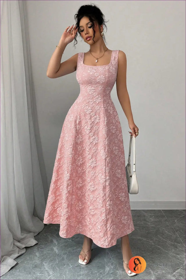 Jacquard Midi Dress with A-Line Silhouette - Understated Glamour