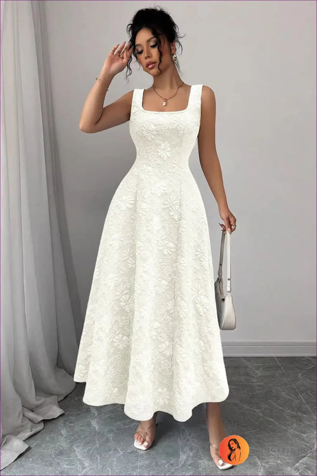 Jacquard Midi Dress with A-Line Silhouette - Understated Glamour